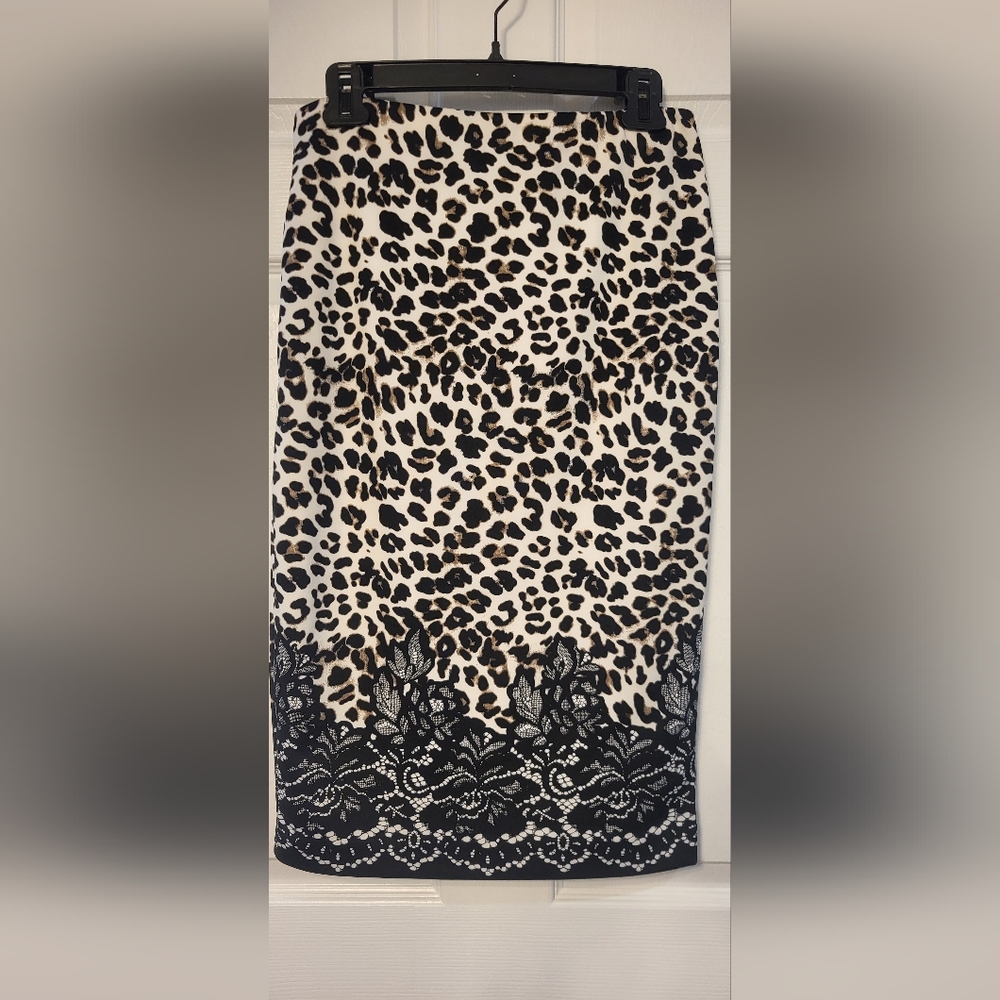 New York and Company Animal and Lace Print Midi Skirt Size 8 Capsule Mobwife